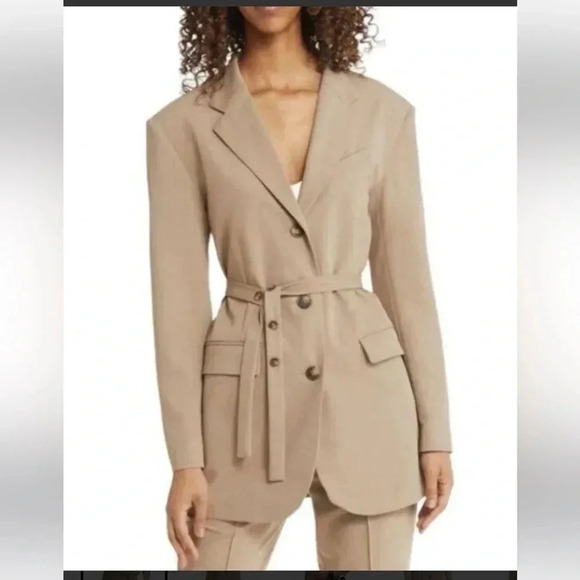Topshop NWT Belted Waist Long Blazer Tan Women’s Size 2 [retail $110] - Picture 4 of 15
